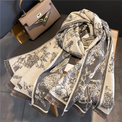 Luxe Zachte Dames Dubbelzijdige Pashmina Sjaal Met Bloemenprint