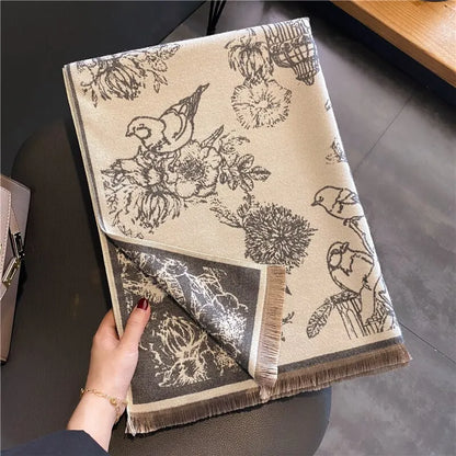 Luxe Zachte Dames Dubbelzijdige Pashmina Sjaal Met Bloemenprint