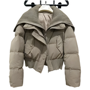 Women's Short Puffer Winter Jacket Quilted with Ribbed Collar