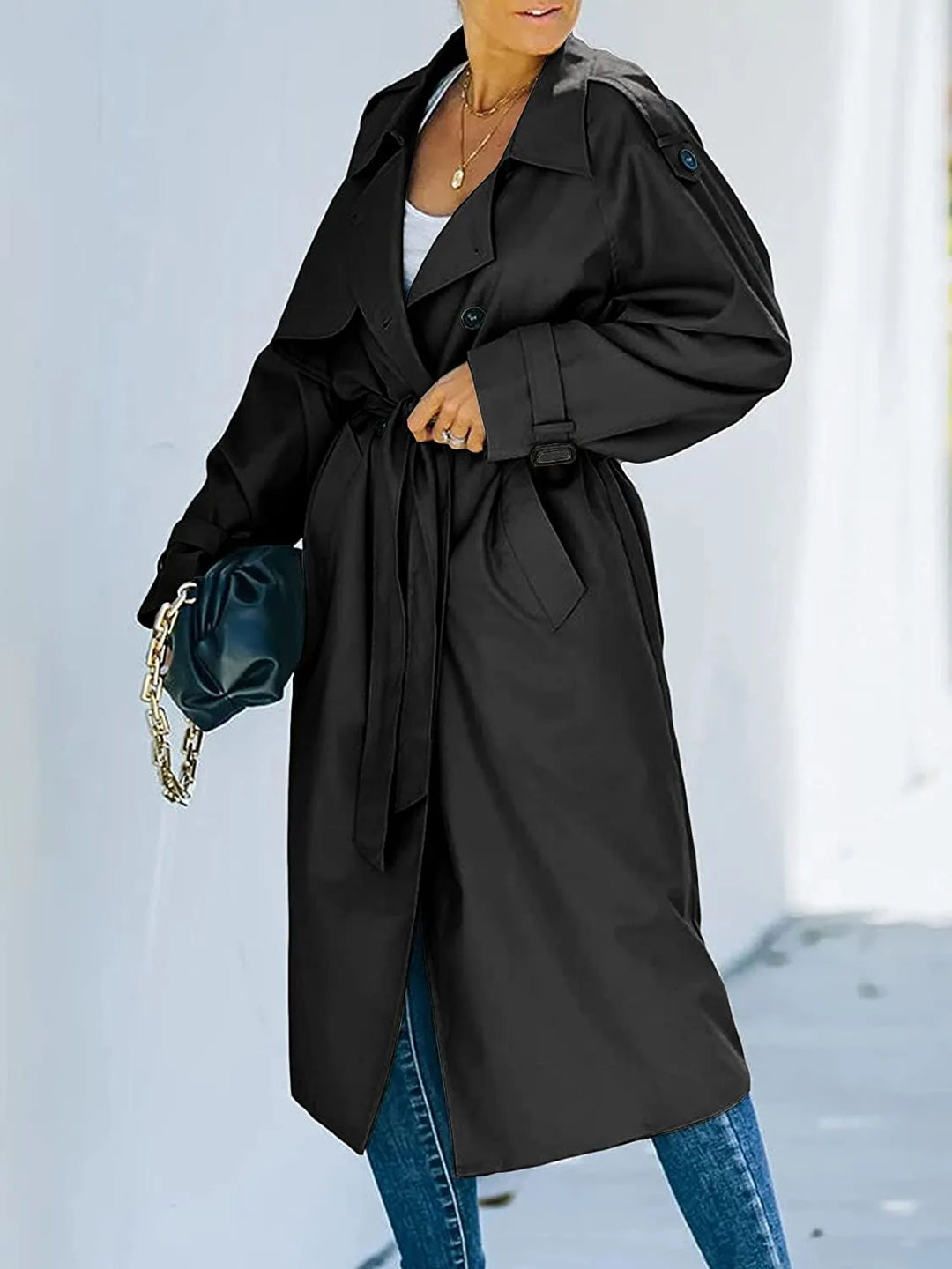 Stijlvolle Midi Trenchcoat Met Ceintuur En Epauletten Voor Dames