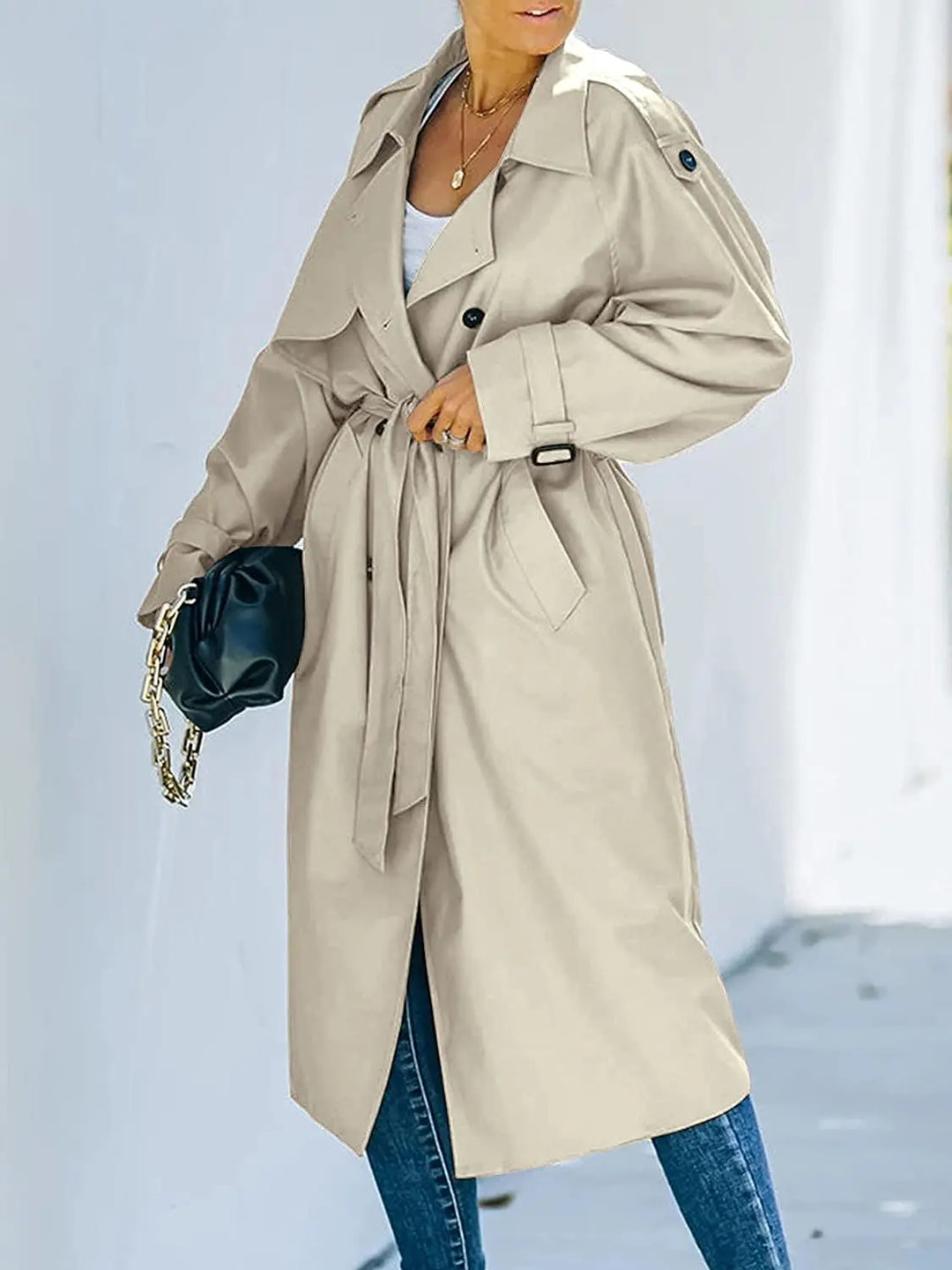 Stijlvolle Midi Trenchcoat Met Ceintuur En Epauletten Voor Dames
