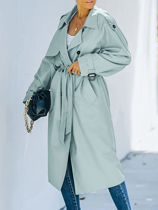 Stijlvolle Midi Trenchcoat Met Ceintuur En Epauletten Voor Dames