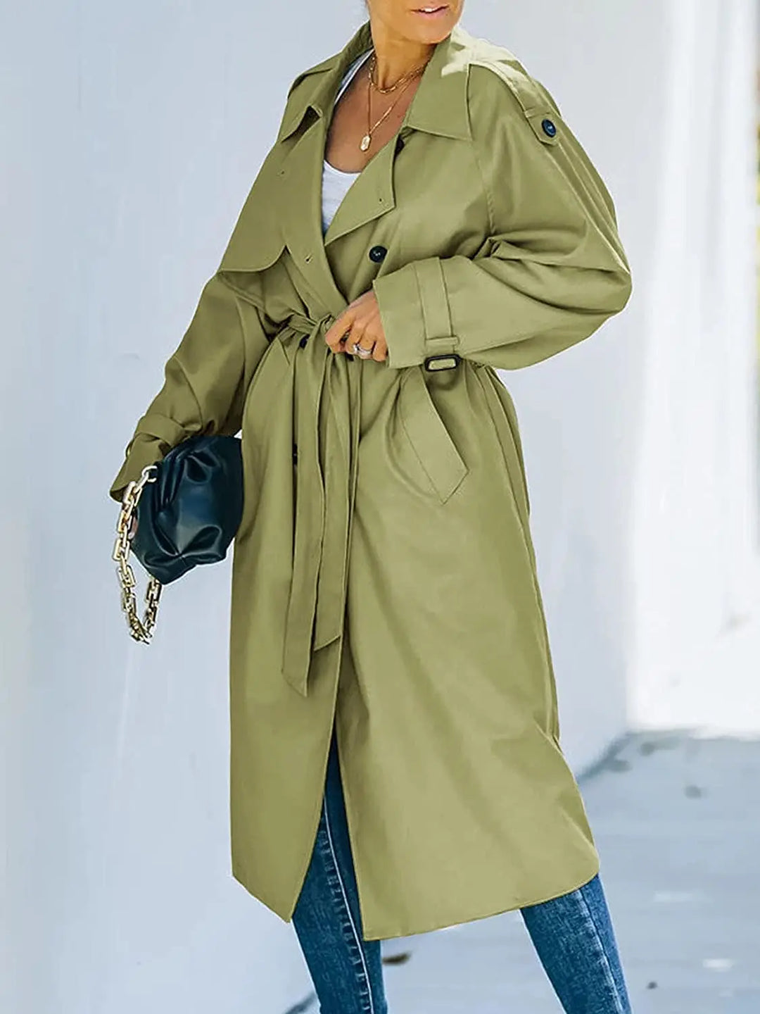 Stijlvolle Midi Trenchcoat Met Ceintuur En Epauletten Voor Dames