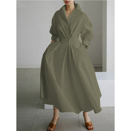 Women's Elegant Maxi Shirt Dress with Long Sleeves