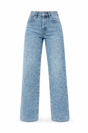 Dames Sprankelende Glitter Jeans met Hoge Taille en Rechte Pijp