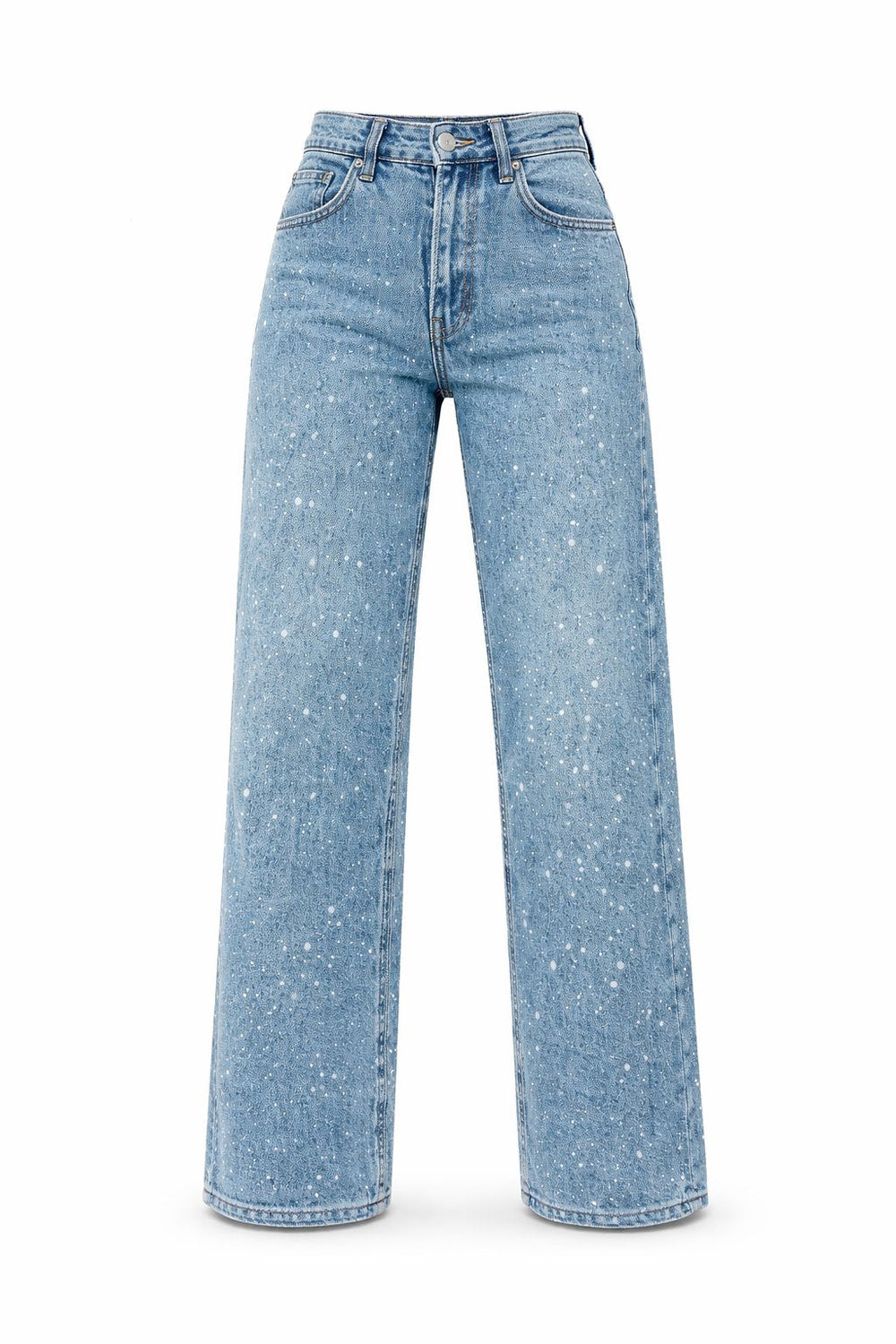 Dames Sprankelende Glitter Jeans met Hoge Taille en Rechte Pijp