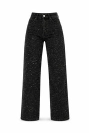 Dames Sprankelende Glitter Jeans met Hoge Taille en Rechte Pijp