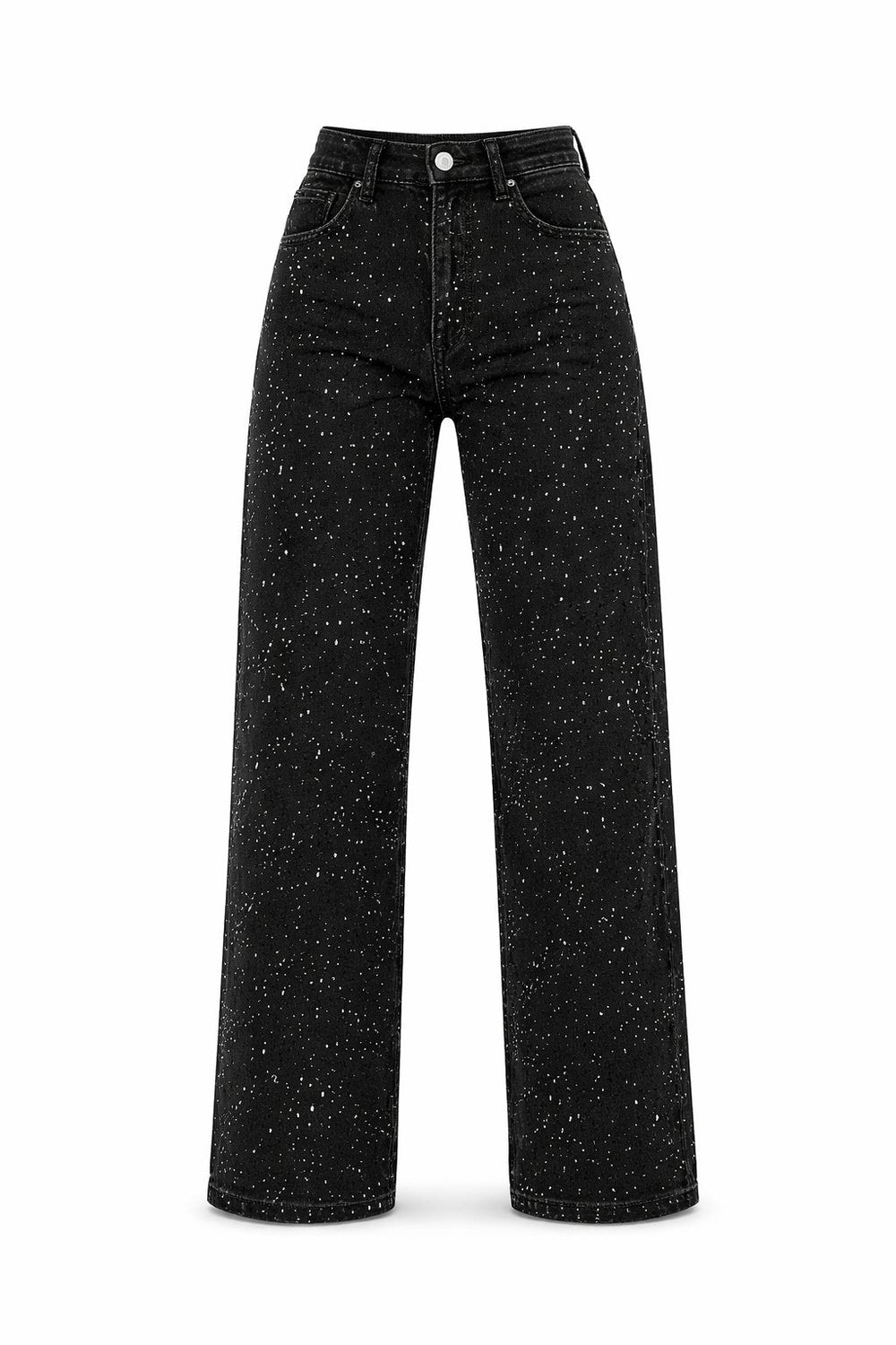 Dames Sprankelende Glitter Jeans met Hoge Taille en Rechte Pijp