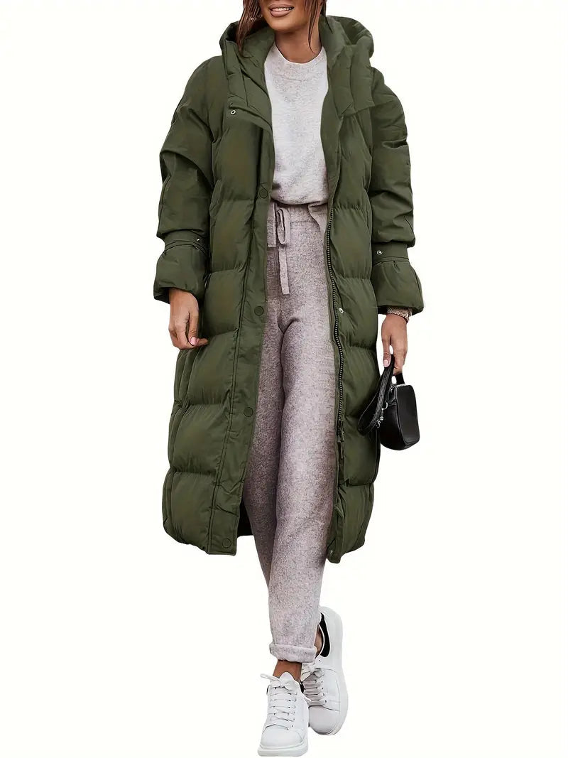 Lange Dames Puffer Winterjas Met Capuchon Warm Gevoerd