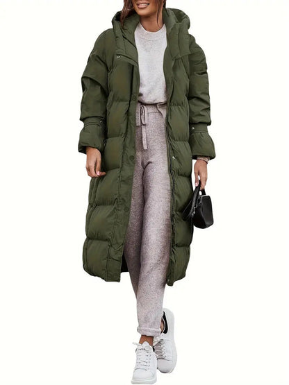 Lange Dames Puffer Winterjas Met Capuchon Warm Gevoerd