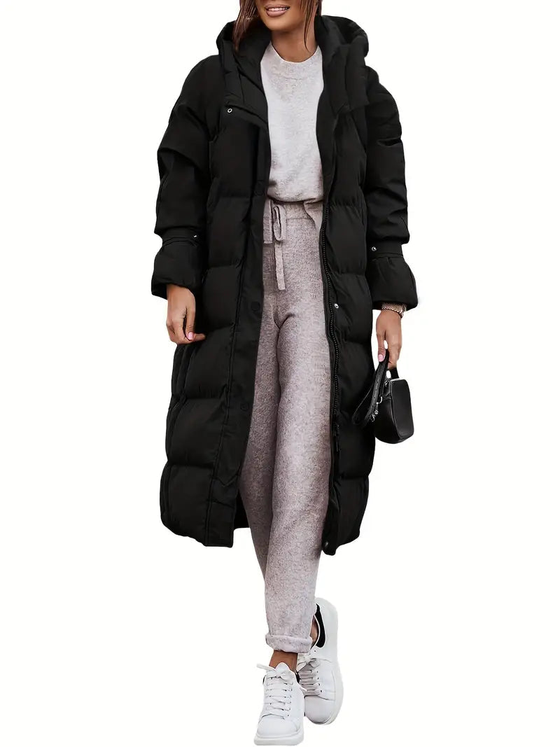 Lange Dames Puffer Winterjas Met Capuchon Warm Gevoerd