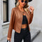 Women’s Biker Jacket – Slim Fit – Imitation Leather – Cropped Length – Minimal Design