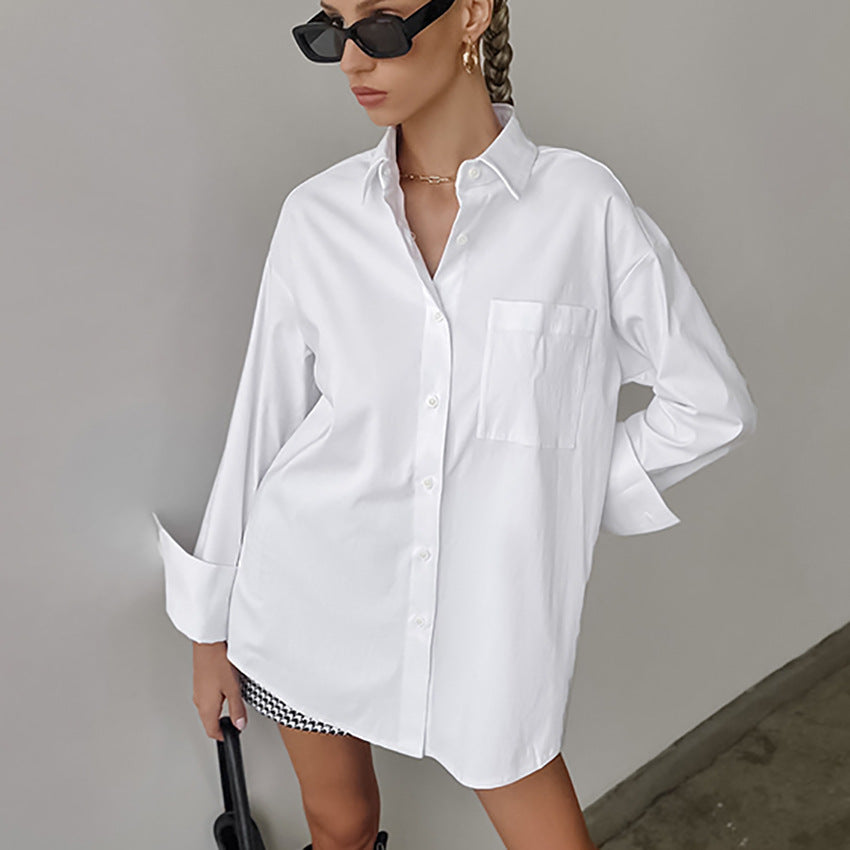 Witte Oversized Blouse Voor Dames Met Lange Mouwen