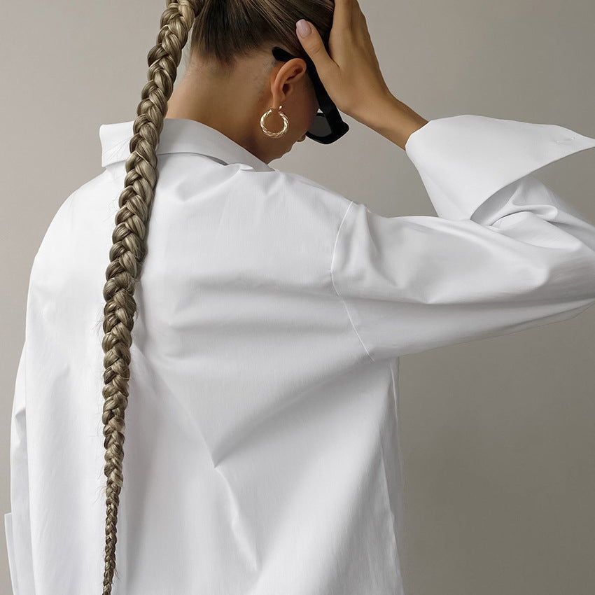 Witte Oversized Blouse Voor Dames Met Lange Mouwen