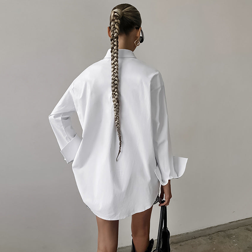 Witte Oversized Blouse Voor Dames Met Lange Mouwen