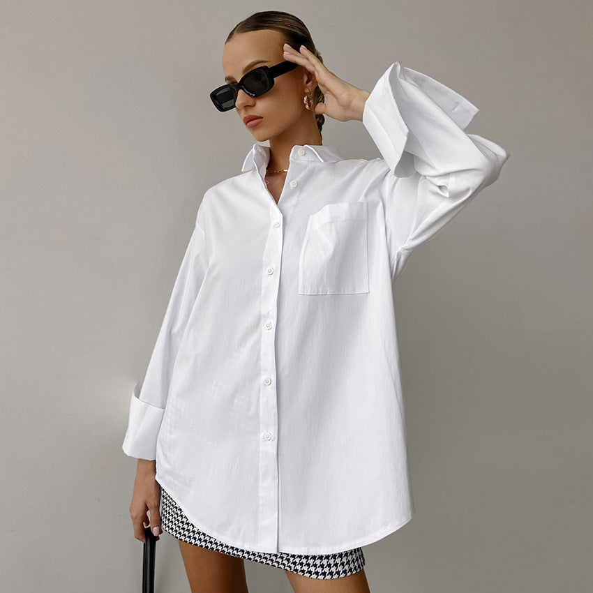 Witte Oversized Blouse Voor Dames Met Lange Mouwen