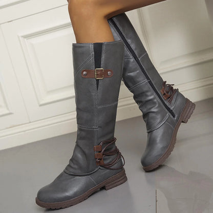Dames Elegante Comfortabele Knielaarzen Met Gesp En Rits