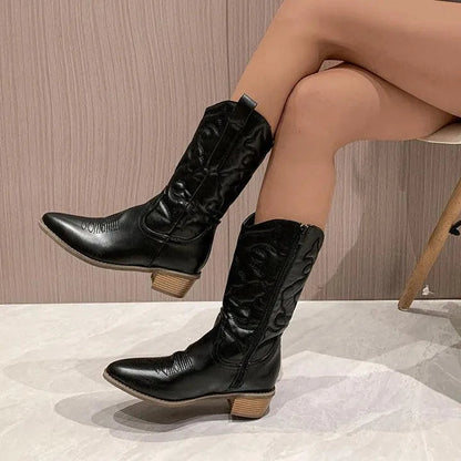 Cowboylaarzen voor Dames Halfhoog met Rits Puntneus en Lage Hak
