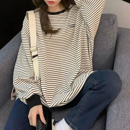 Gestreepte Oversized Sweater voor Vrouwen Longsleeve Ronde Hals