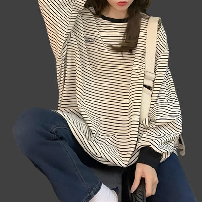 Gestreepte Oversized Sweater voor Vrouwen Longsleeve Ronde Hals