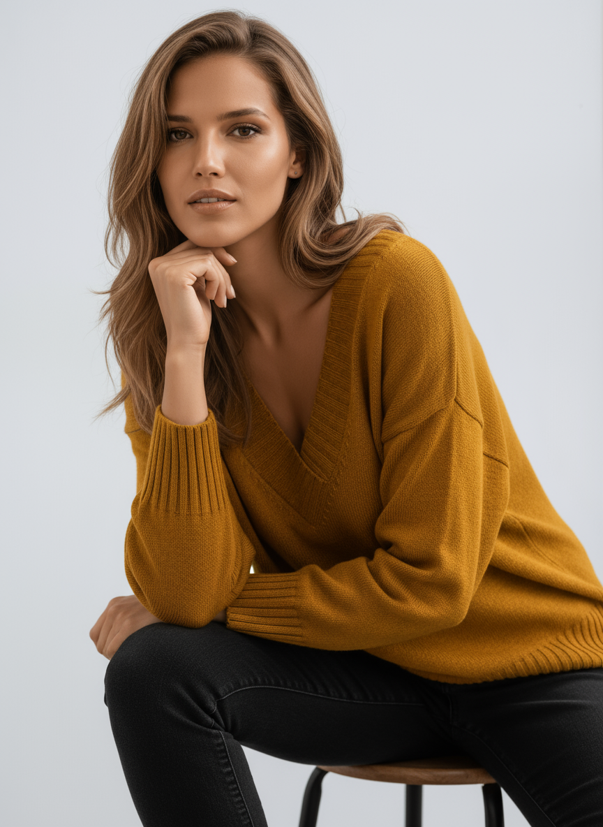 Zachte Oversized V-hals Trui Dames Gebreid met Comfortabele Pasvorm