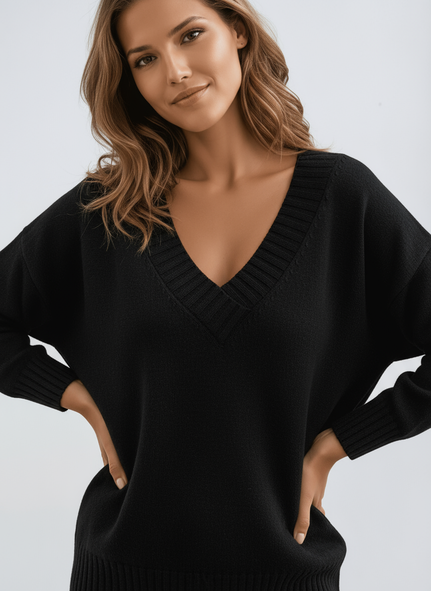 Zachte Oversized V-hals Trui Dames Gebreid met Comfortabele Pasvorm