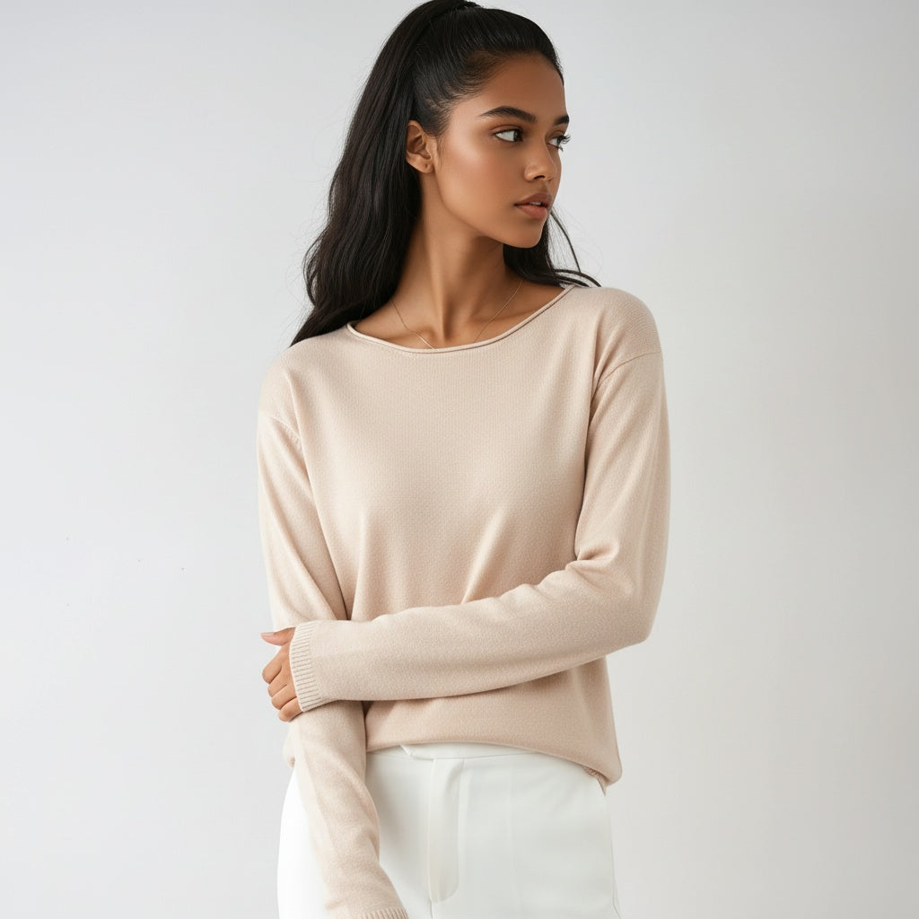 Damski sweter z cienkiej dzianiny z okrągłym dekoltem, miękki i wygodny