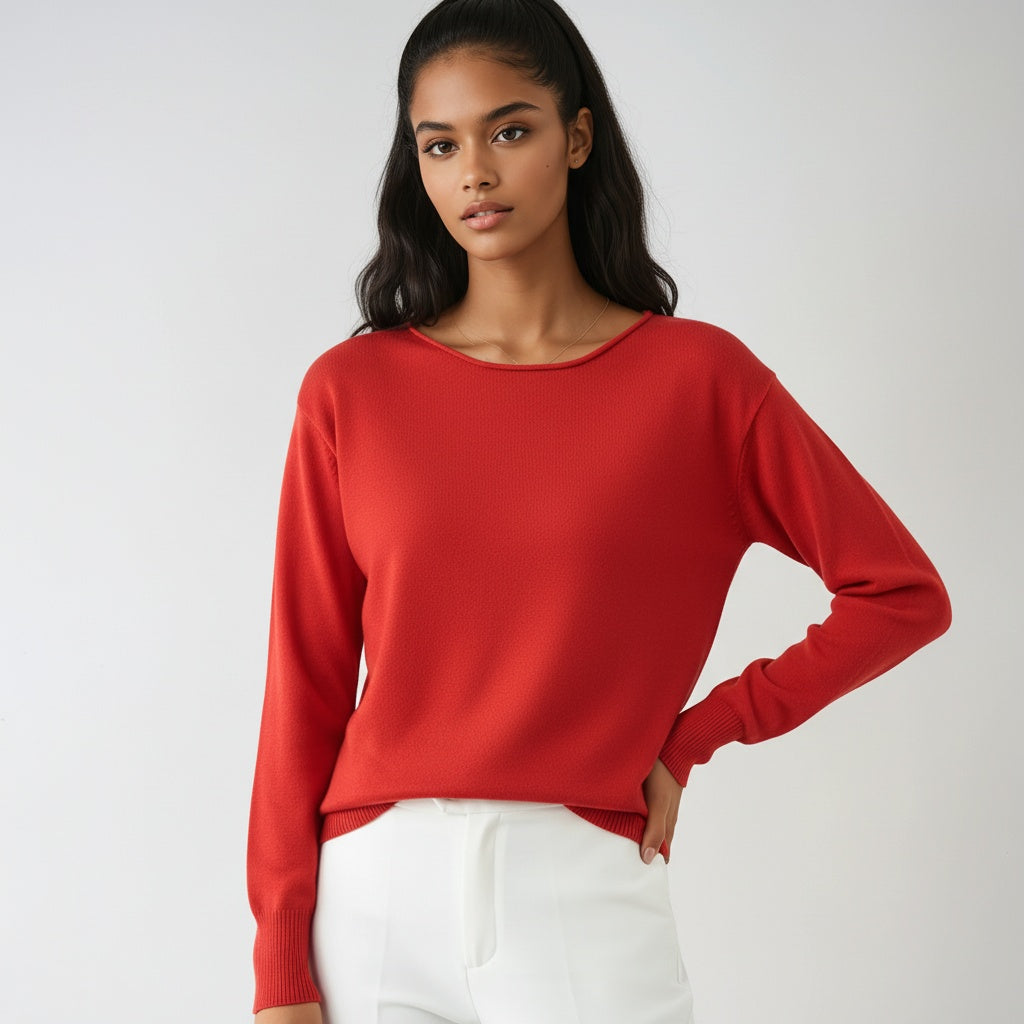 Damski sweter z cienkiej dzianiny z okrągłym dekoltem, miękki i wygodny
