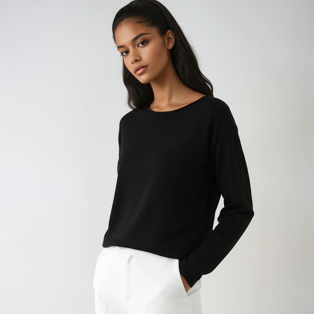 Damski sweter z cienkiej dzianiny z okrągłym dekoltem, miękki i wygodny