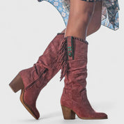 Dames Orthopedische Cowboylaarzen Met Franjes En Blokhak – Rood