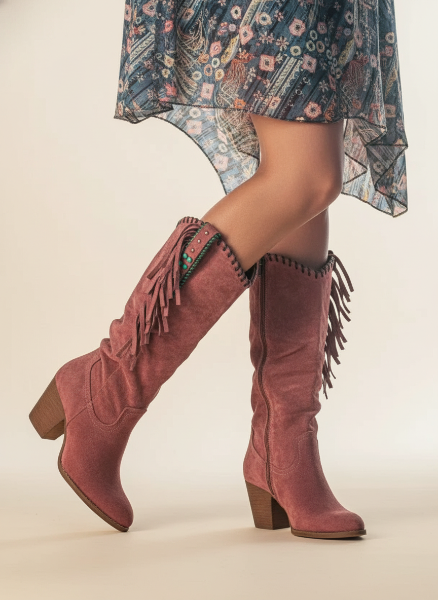Dames Orthopedische Cowboylaarzen Met Franjes En Blokhak