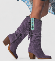 Dames Orthopedische Cowboylaarzen Met Franjes En Blokhak – Paars