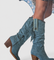 Dames Orthopedische Cowboylaarzen Met Franjes En Blokhak – Blauw