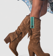 Dames Orthopedische Cowboylaarzen Met Franjes En Blokhak – Bruin
