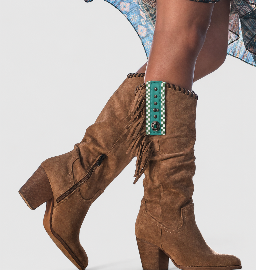 Dames Orthopedische Cowboylaarzen Met Franjes En Blokhak – Bruin