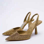 Slingback High Heels Voor Dames Met Strass En Puntneus