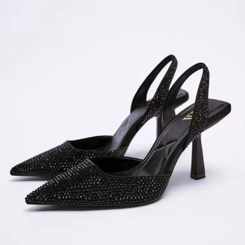 Slingback High Heels Voor Dames Met Strass En Puntneus