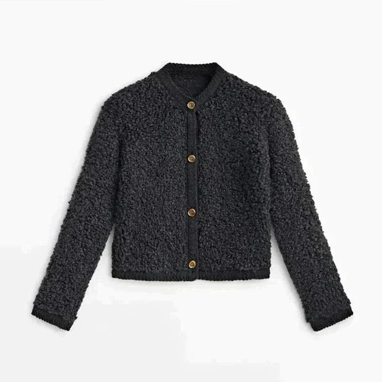Gilet teddy pour femmes, chaud et doux avec boutons et poches