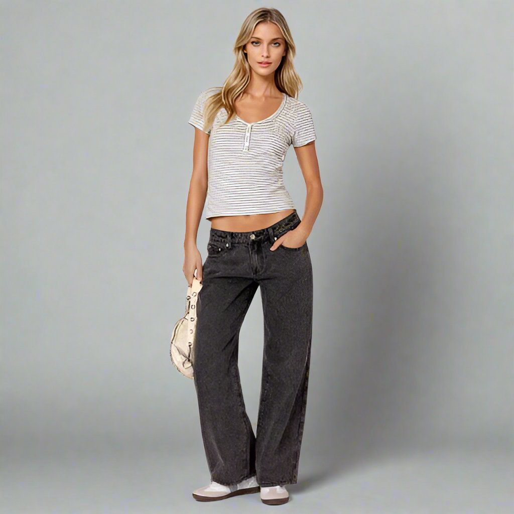 Lage Taille Wijde Pijpen Jeans Dames met Stretch