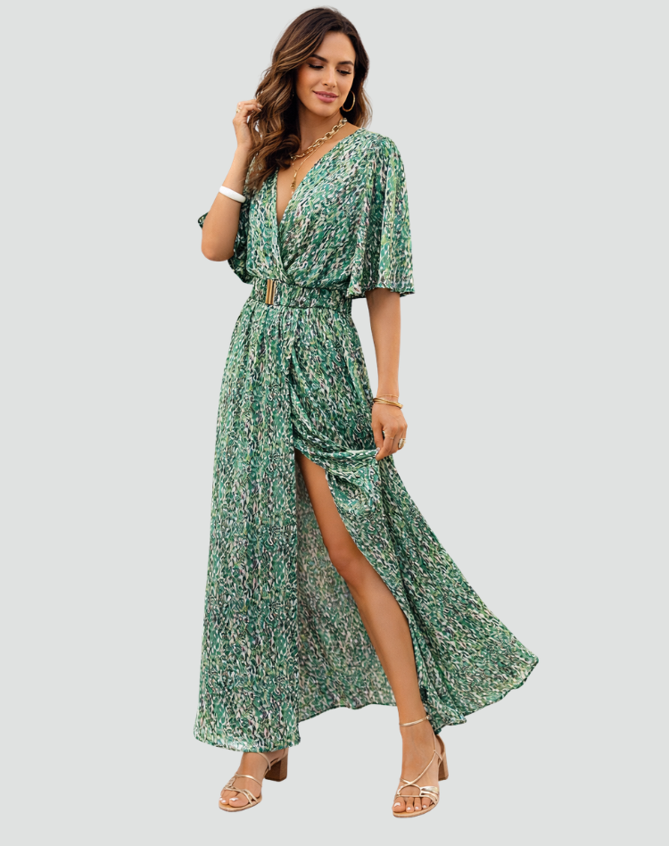 Party Maxi Jurk Met Print Diepe V Hals En Split