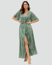 Party Maxi Jurk Met Print Diepe V Hals En Split