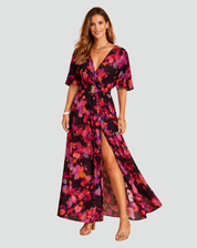 Party Maxi Jurk Met Print Diepe V Hals En Split