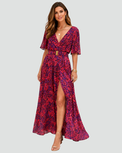 Party Maxi Jurk Met Print Diepe V Hals En Split