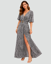 Party Maxi Jurk Met Print Diepe V Hals En Split