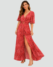 Party Maxi Jurk Met Print Diepe V Hals En Split