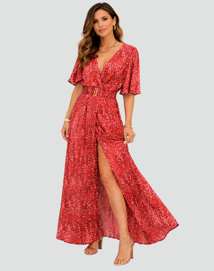 Party Maxi Jurk Met Print Diepe V Hals En Split
