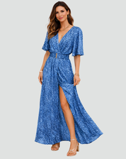 Party Maxi Jurk Met Print Diepe V Hals En Split