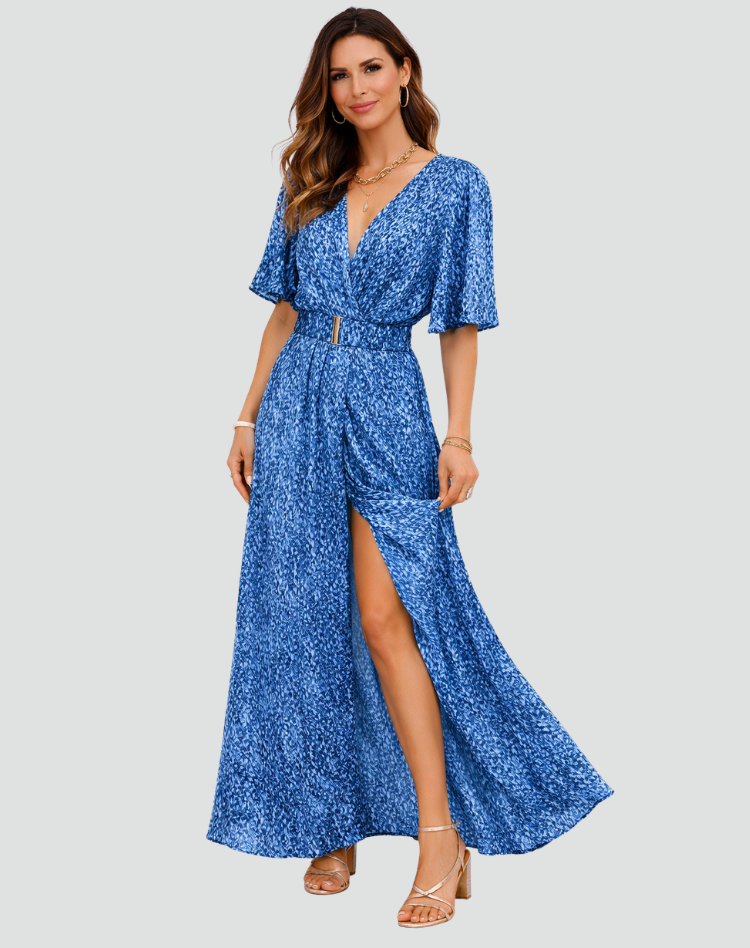 Party Maxi Jurk Met Print Diepe V Hals En Split