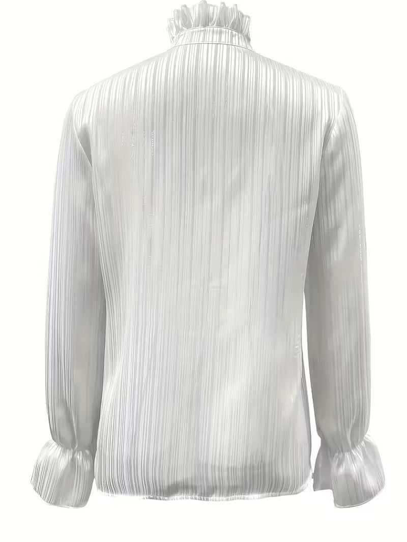 Witte Elegante Blouse Met Ruches Lange Mouwen Voor Vrouwen