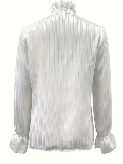 Witte Elegante Blouse Met Ruches Lange Mouwen Voor Vrouwen